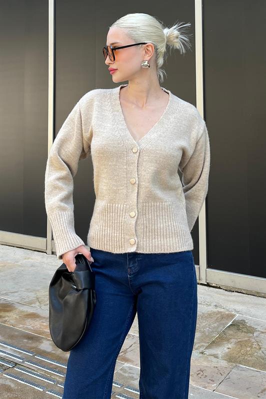 MDX Beige Buttoned Wick Detailed Knit Cardigan MG2199 - Memmingen
