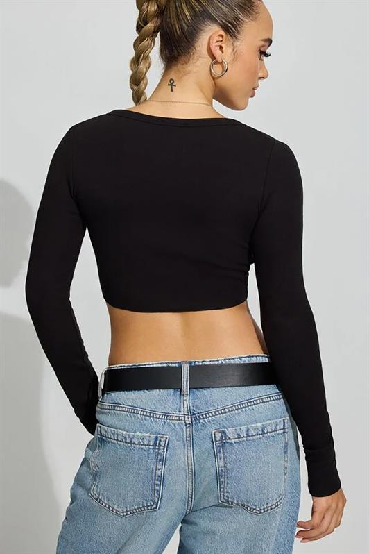 MDX Black Long Sleeve Buttoned Cardigan Crop Sweater MG2193 - Knoxville