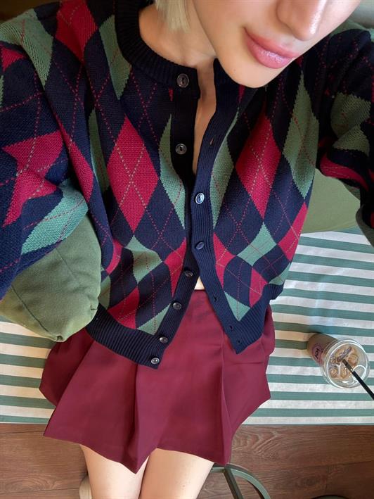 MDX Navy Blue Baklava Patterned Bicycle Neck Women's Cardigan Mg2496 - Kozáni