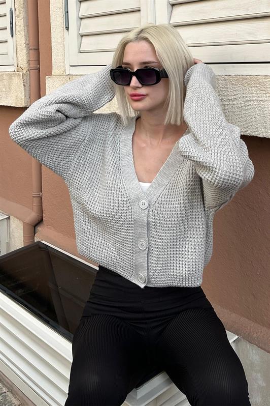 MDX Gray Long Sleeve Buttoned Crop Cardigan MG2198 - El Paso de Robles