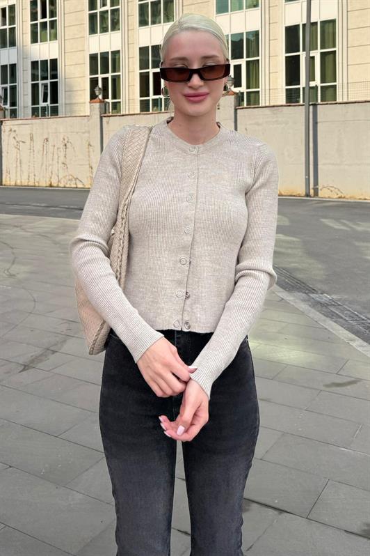 MDX Bej Çıt Kapamalı Triko Kadın Hırka MG2579 - Kansas City