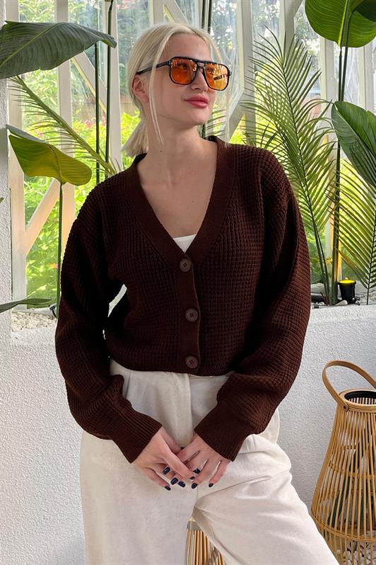 MDX Brown Long Sleeve Buttoned Crop Cardigan MG2198 - Sankt Pölten