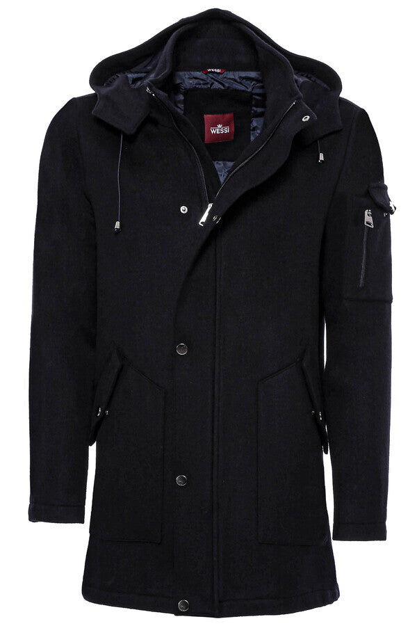 WSS Hooded Cachet Hidden Zippered Navy Coat  - Autlán de Navarro
