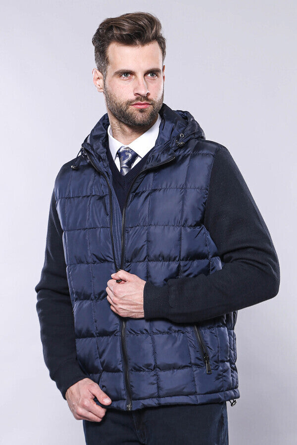 WSS Hooded Navy Blue Coat Jacket  - Mira