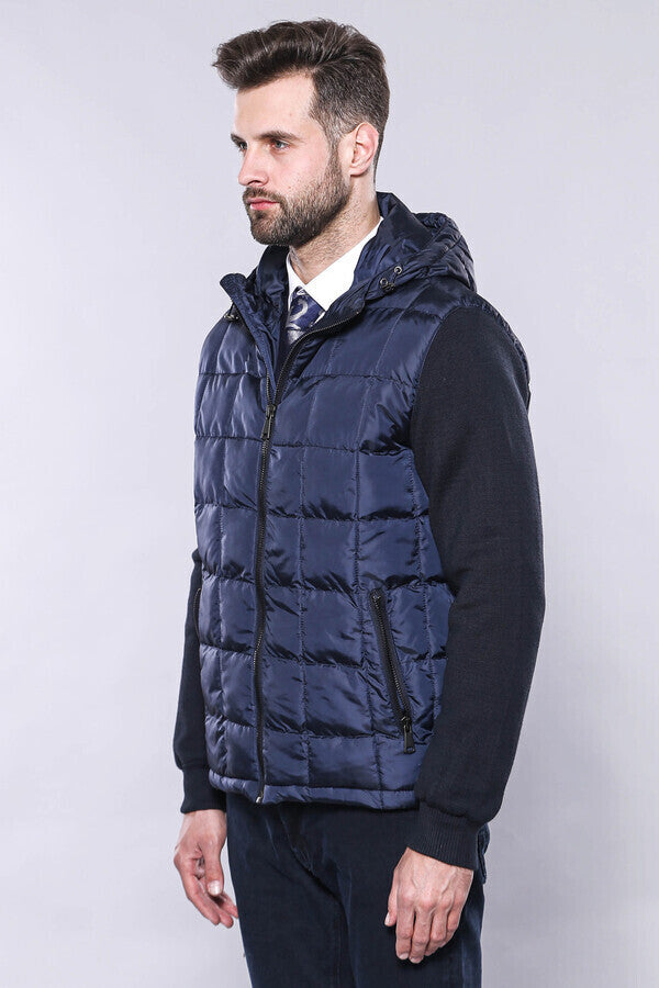 WSS Hooded Navy Blue Coat Jacket  - Mira