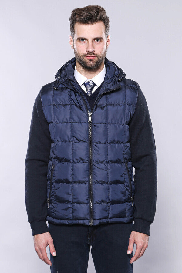 WSS Hooded Navy Blue Coat Jacket  - Mira