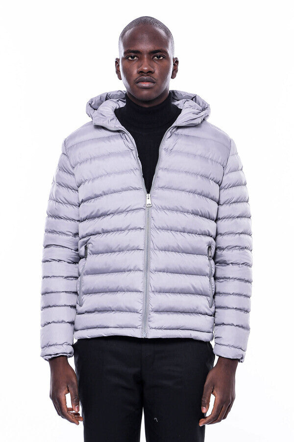WSS Hooded Quilted Grey Men Coat  - Cary
