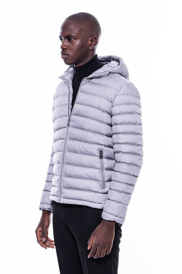 WSS Hooded Quilted Grey Men Coat  - Cary