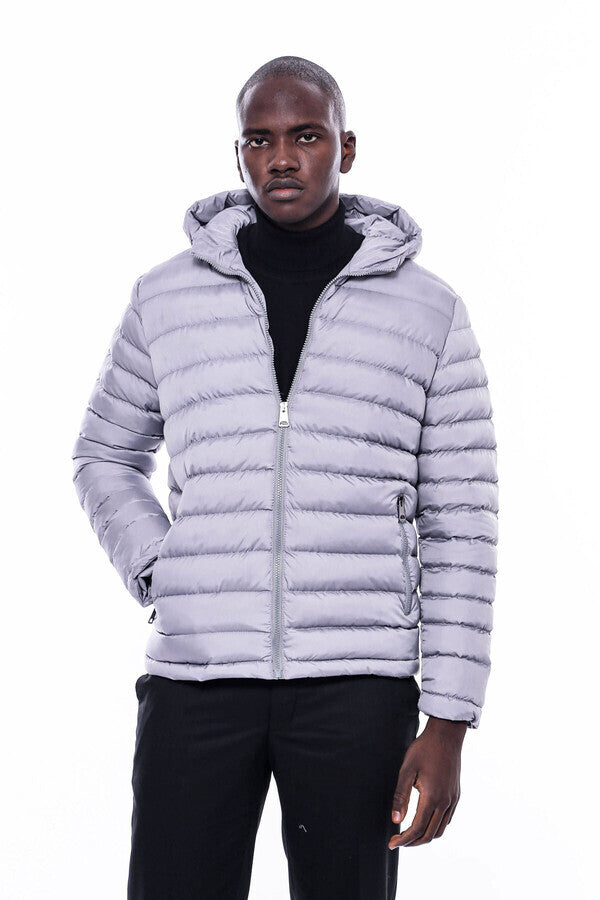 WSS Hooded Quilted Grey Men Coat  - Cary