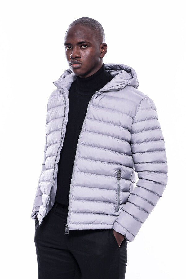 WSS Hooded Quilted Grey Men Coat  - Cary