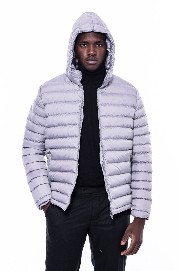 WSS Hooded Quilted Grey Men Coat  - Cary