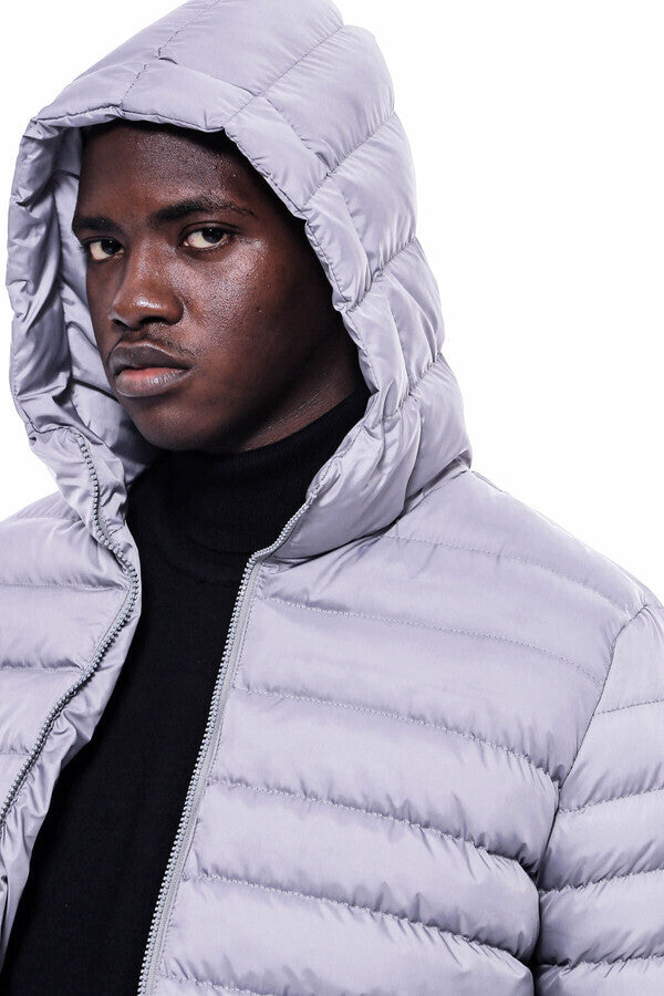 WSS Hooded Quilted Grey Men Coat  - Cary