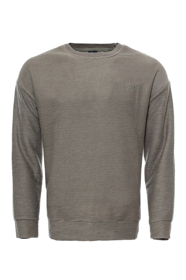 WSS Horizontal Striped Khaki Men's Sweatshirt  - Singen