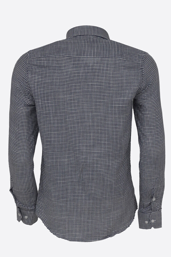 WSS Houndstooth Pattern Navy Blue Men Shirt  - Orizaba