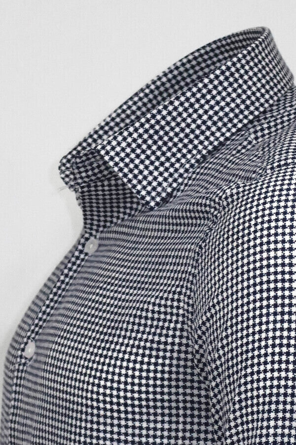 WSS Houndstooth Pattern Navy Blue Men Shirt  - Orizaba