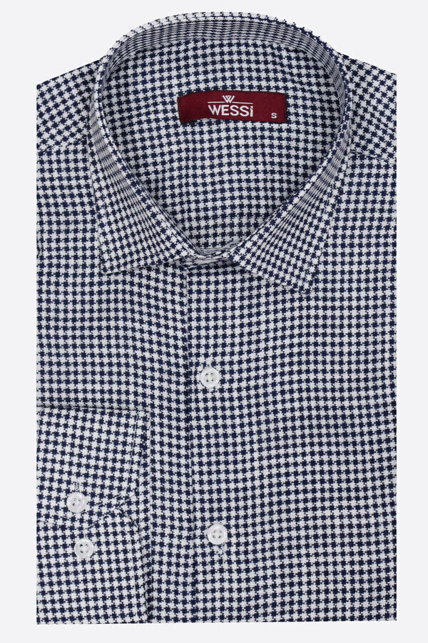 WSS Houndstooth Pattern Navy Blue Men Shirt  - Orizaba
