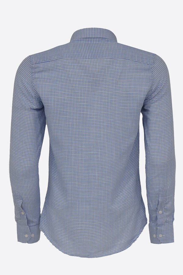 WSS Houndstooth Pattern Sky Blue Men Shirt  - Madera