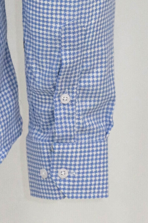 WSS Houndstooth Pattern Sky Blue Men Shirt  - Madera