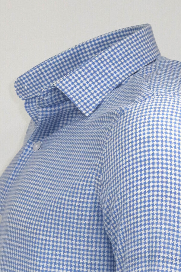 WSS Houndstooth Pattern Sky Blue Men Shirt  - Madera