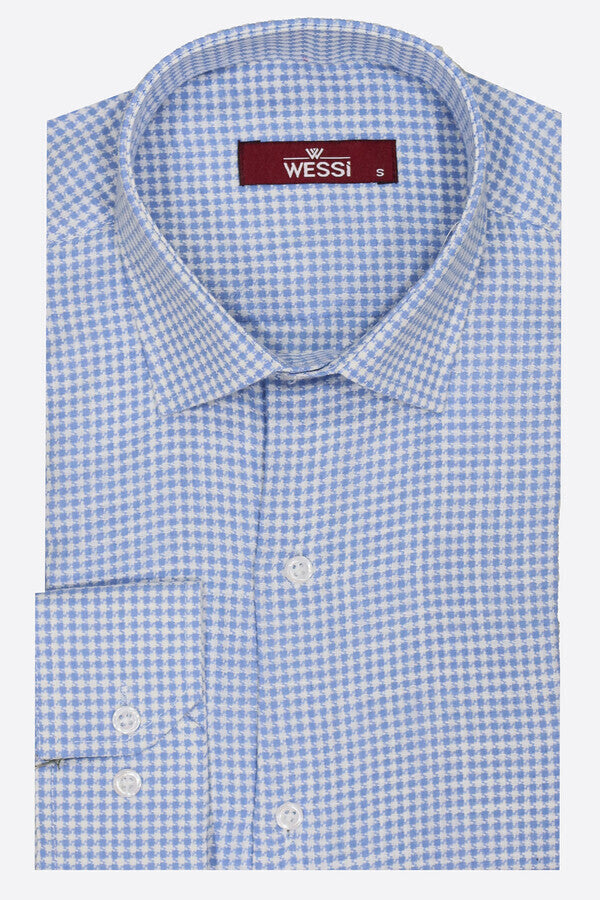 WSS Houndstooth Pattern Sky Blue Men Shirt  - Madera
