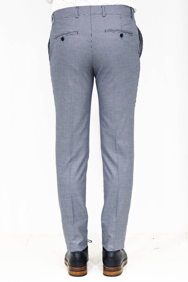 WSS Houndstooth Patterned Blue Men Pants  - Romny