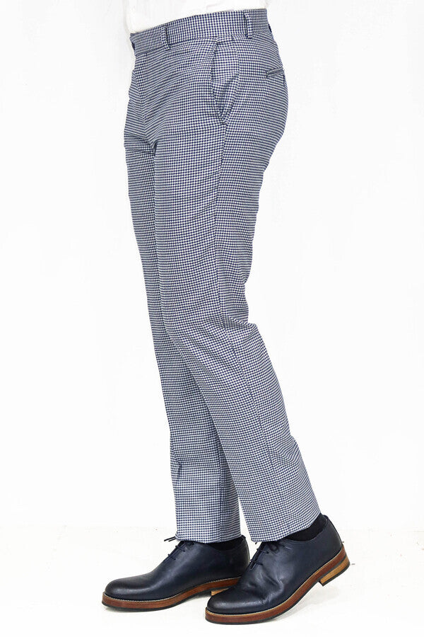 WSS Houndstooth Patterned Blue Men Pants  - Romny