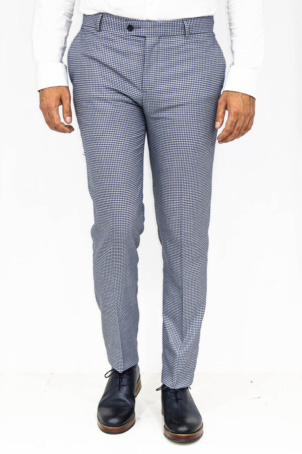 WSS Houndstooth Patterned Blue Men Pants  - Romny