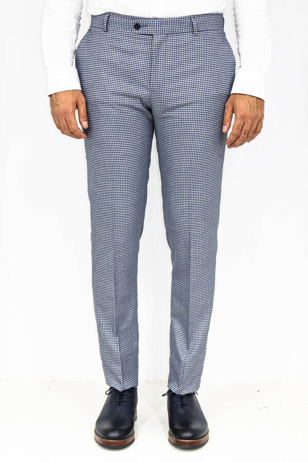 WSS Houndstooth Patterned Blue Men Pants  - Romny