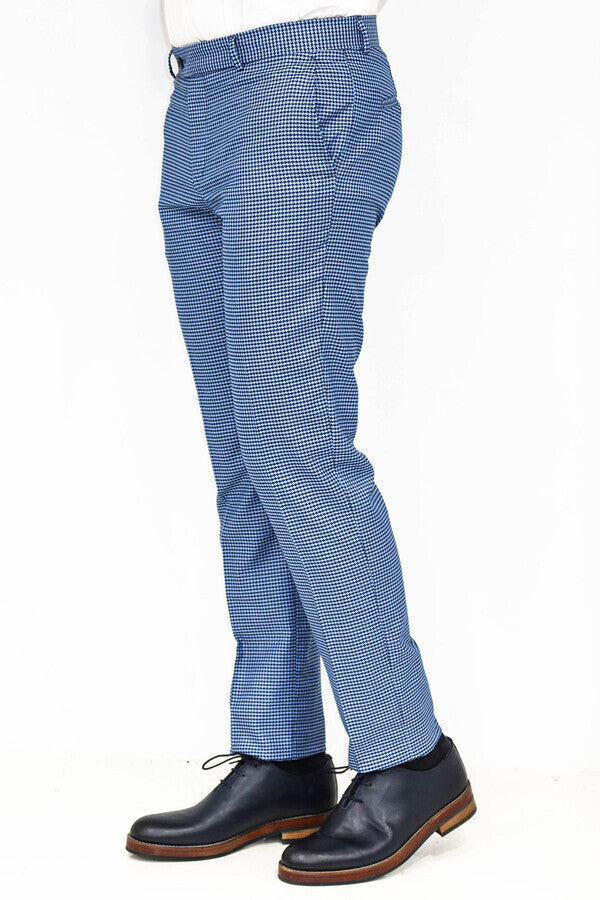 WSS Houndstooth Patterned Indigo Blue Men Pants  - Jurupa Valley