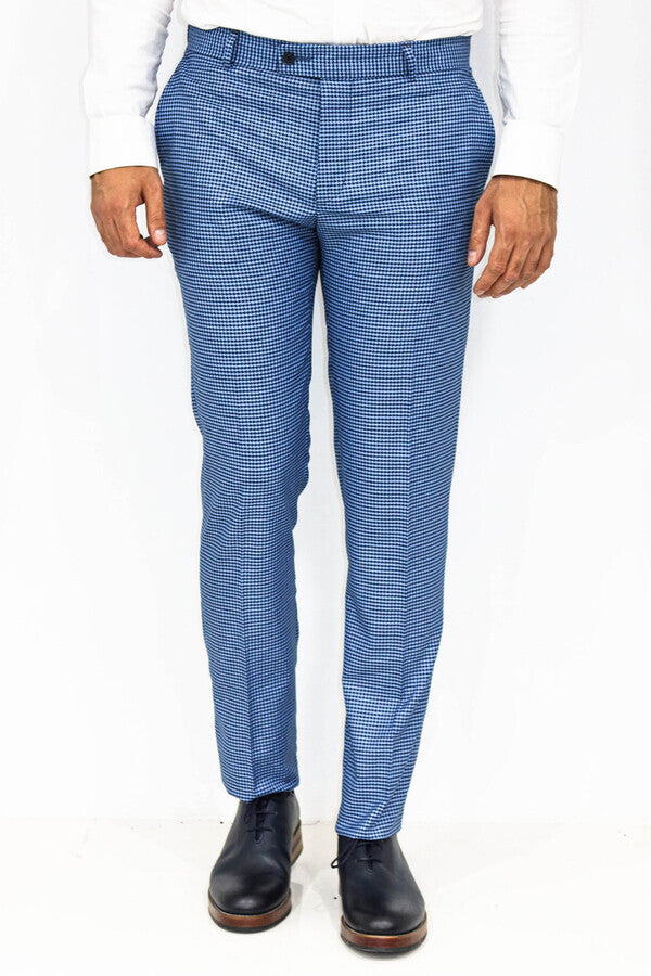 WSS Houndstooth Patterned Indigo Blue Men Pants  - Jurupa Valley