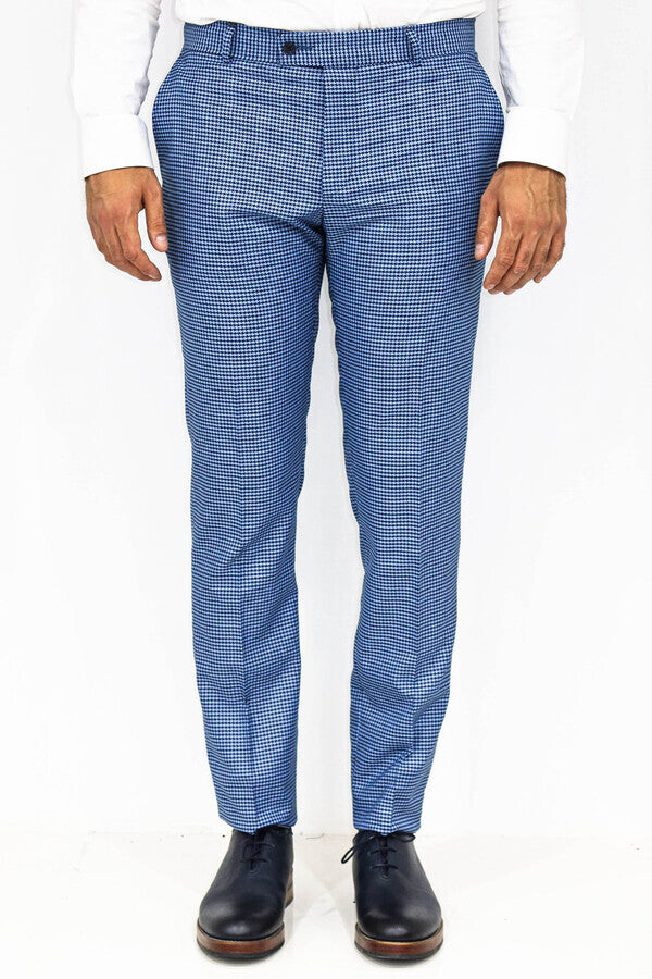 WSS Houndstooth Patterned Indigo Blue Men Pants  - Jurupa Valley