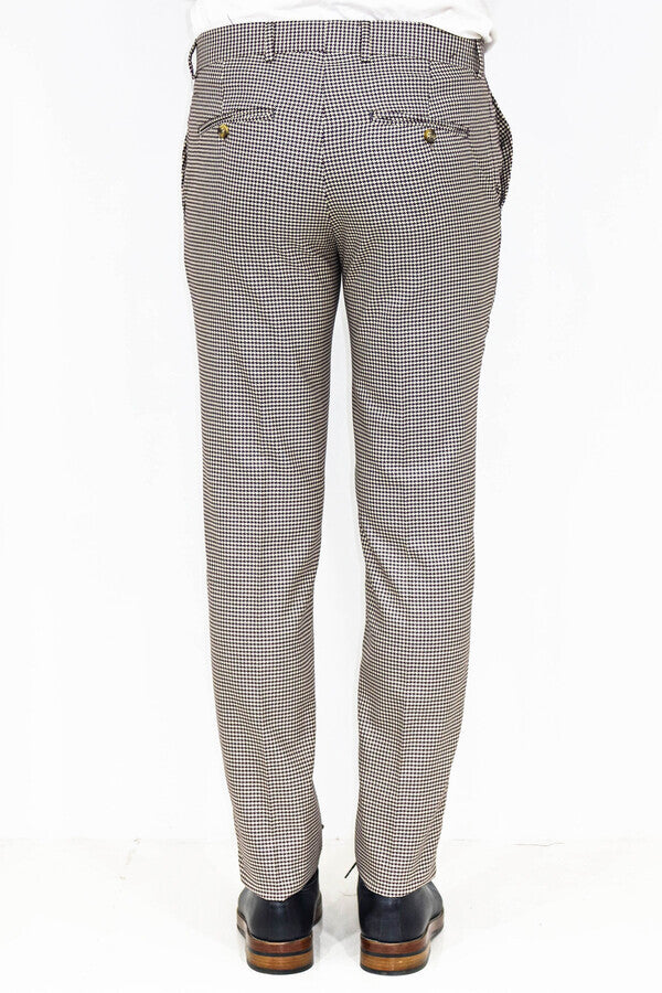 WSS Houndstooth Patterned Light Brown Men Pants  - Joliet