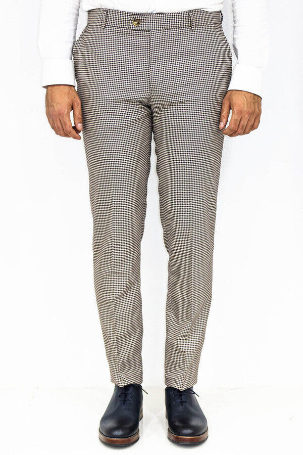 WSS Houndstooth Patterned Light Brown Men Pants  - Joliet