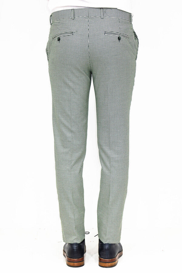 WSS Houndstooth Patterned Light Green Men Pants  - Nîmes