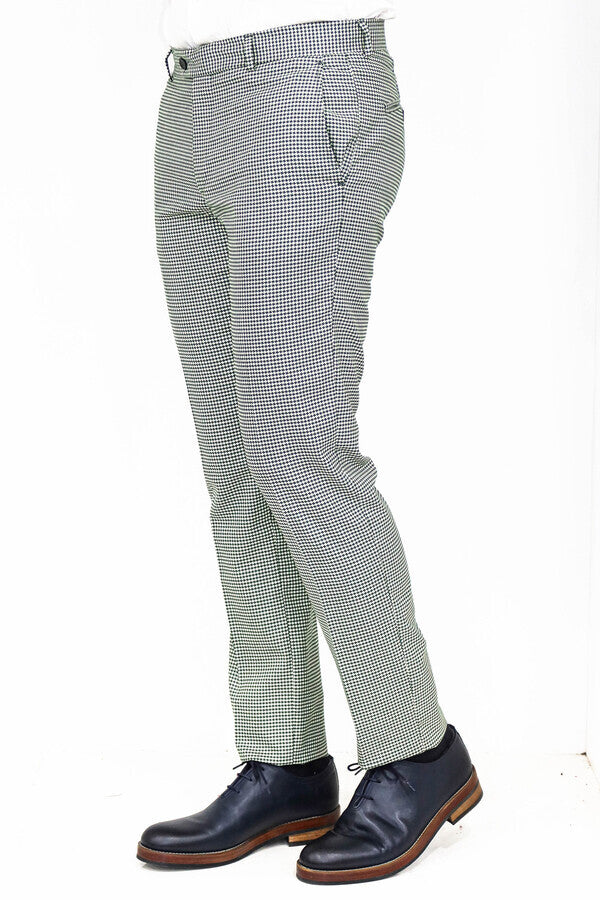 WSS Houndstooth Patterned Light Green Men Pants  - Nîmes