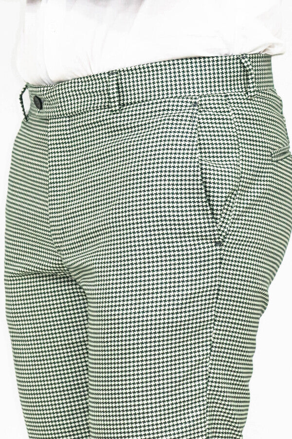 WSS Houndstooth Patterned Light Green Men Pants  - Nîmes