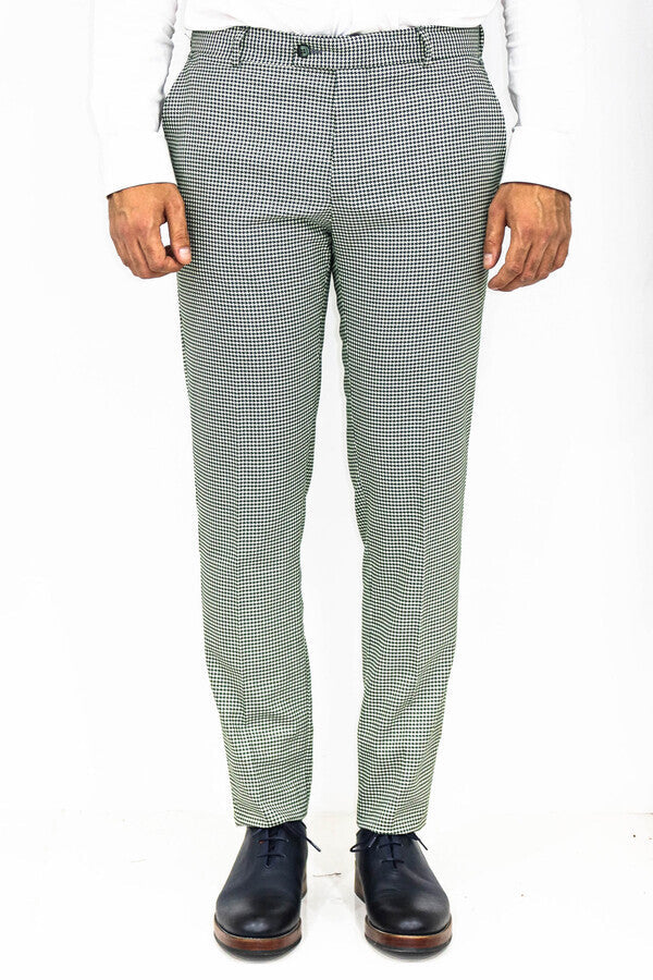 WSS Houndstooth Patterned Light Green Men Pants  - Nîmes