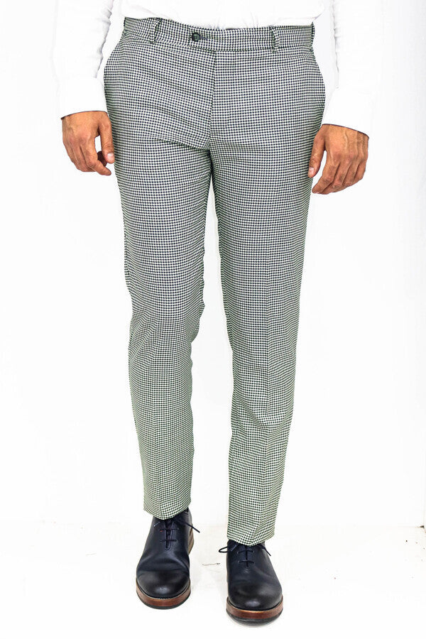 WSS Houndstooth Patterned Light Green Men Pants  - Nîmes
