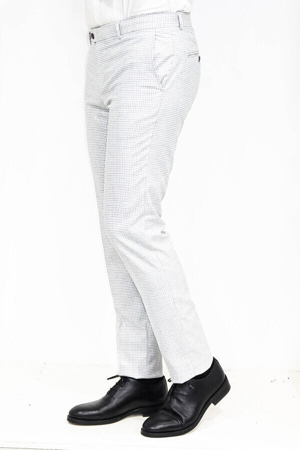 WSS Houndstooth Patterned Light Grey Men Pants  - Northglenn