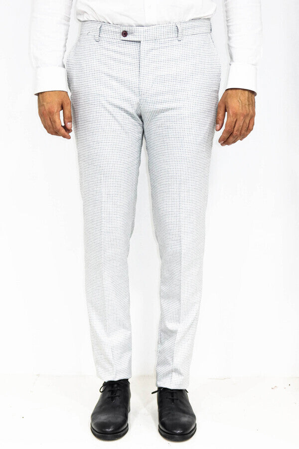 WSS Houndstooth Patterned Light Grey Men Pants  - Northglenn
