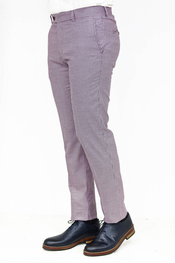 WSS Houndstooth Patterned Light Purple Men Pants  - Gouda