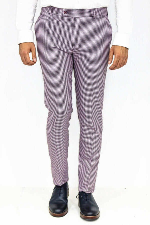 WSS Houndstooth Patterned Light Purple Men Pants  - Gouda