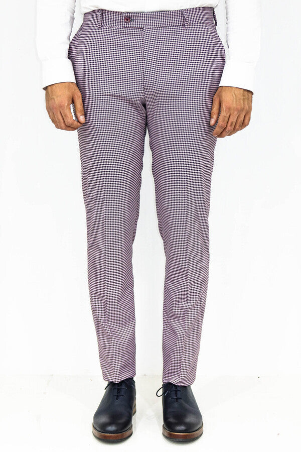 WSS Houndstooth Patterned Light Purple Men Pants  - Gouda