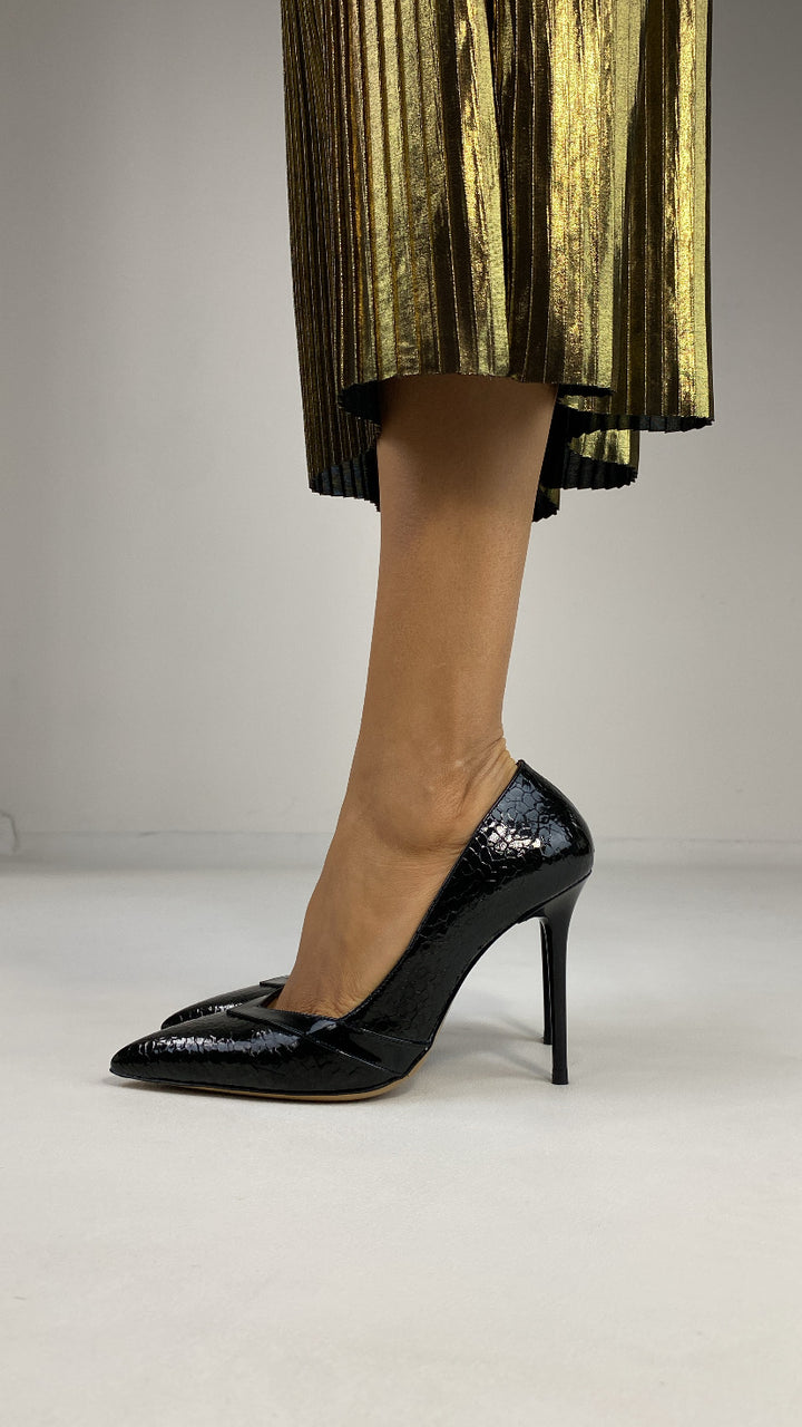 DSM Najya Stiletto Black Snake Leather Detailed High Heel Women's Shoes - Repentigny