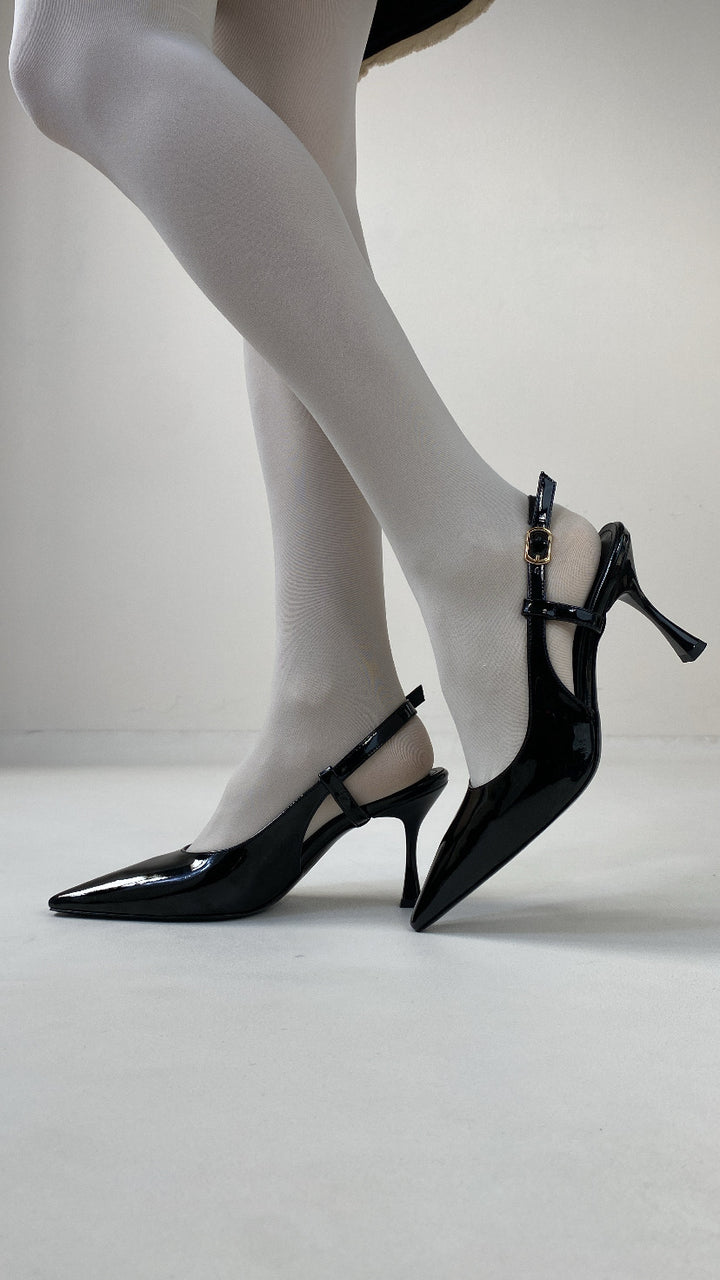 DSM Laser Black Patent Leather Low Heel Women's Shoe - Casalecchio di Reno