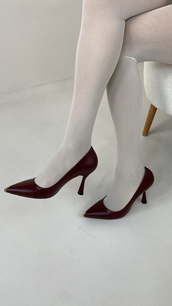 DSM Piya Stiletto Gold Nose Detailed Burgundy Leather Women's Shoes - Ciudad Mante