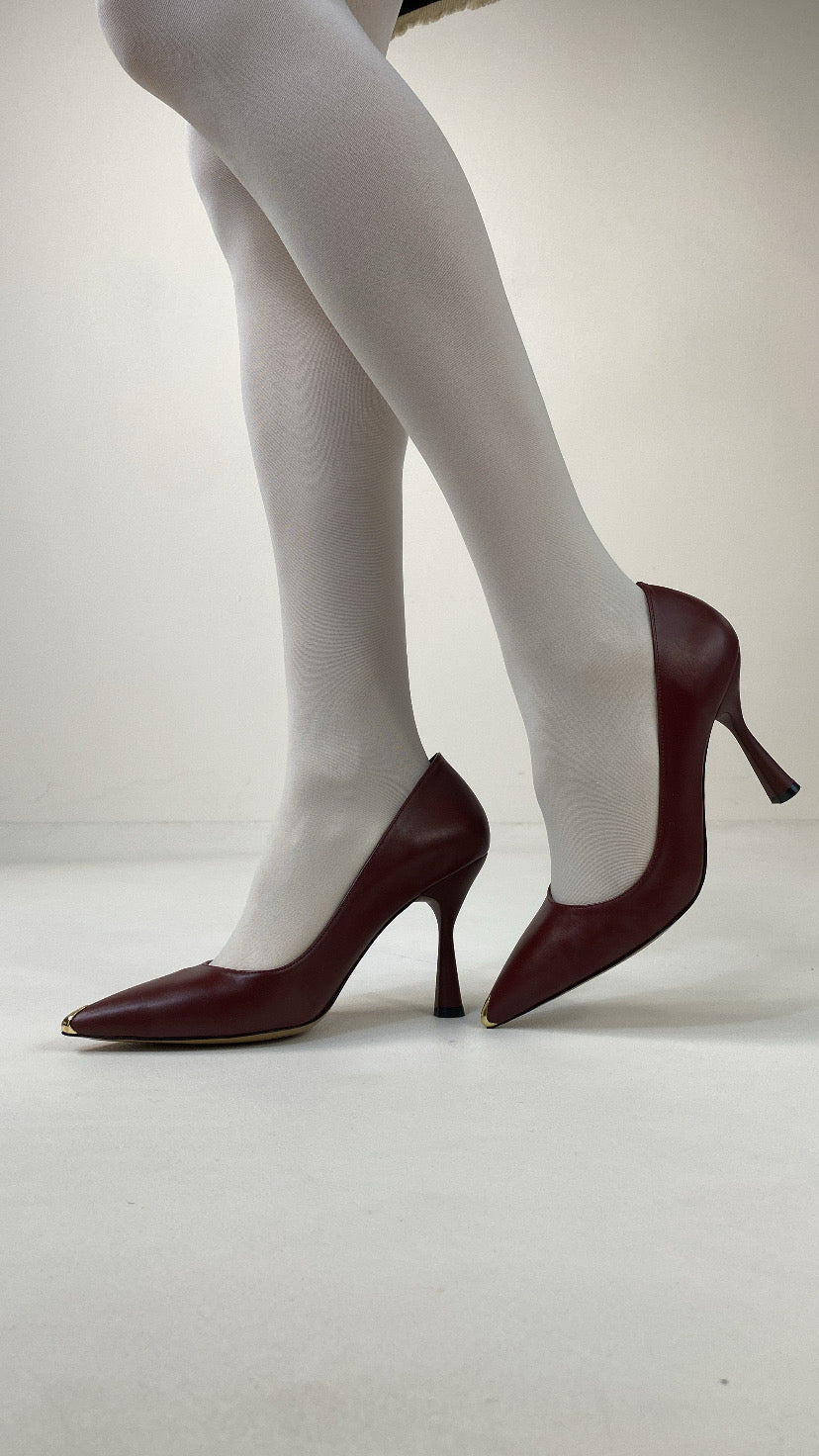 DSM Piya Stiletto Gold Nose Detailed Burgundy Leather Women's Shoes - Ciudad Mante