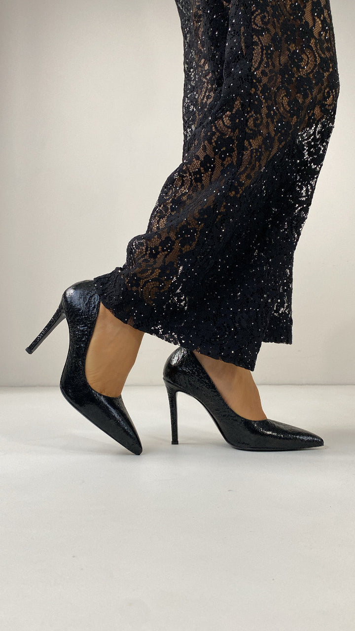 DSM Lili Stiletto Black Embossed Heeled Women's Shoe - Nocera Inferiore