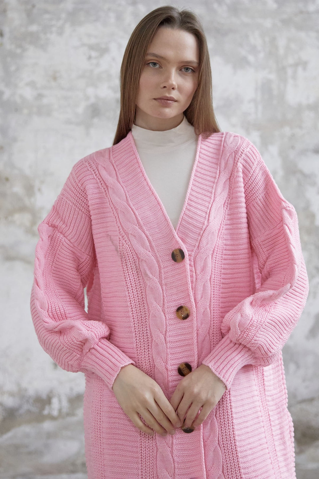 MDS Women Evia Buttoned Knit Cardigan - Pink - Charleston