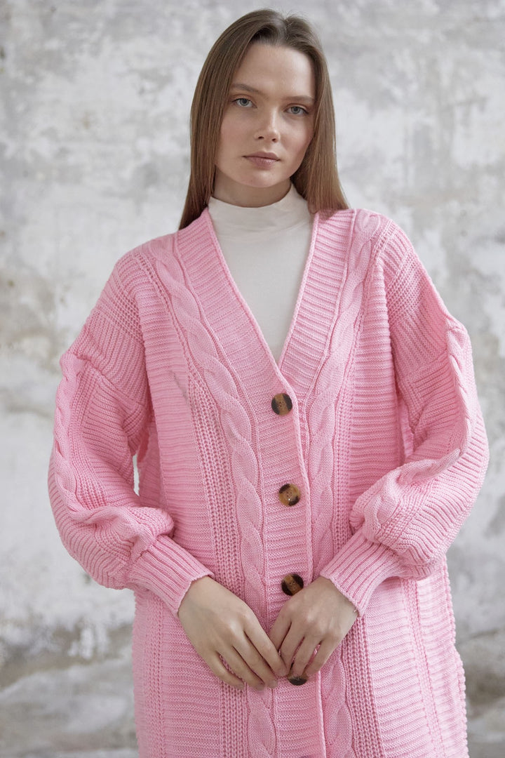 MDS Women Evia Buttoned Knit Cardigan - Pink - Charleston